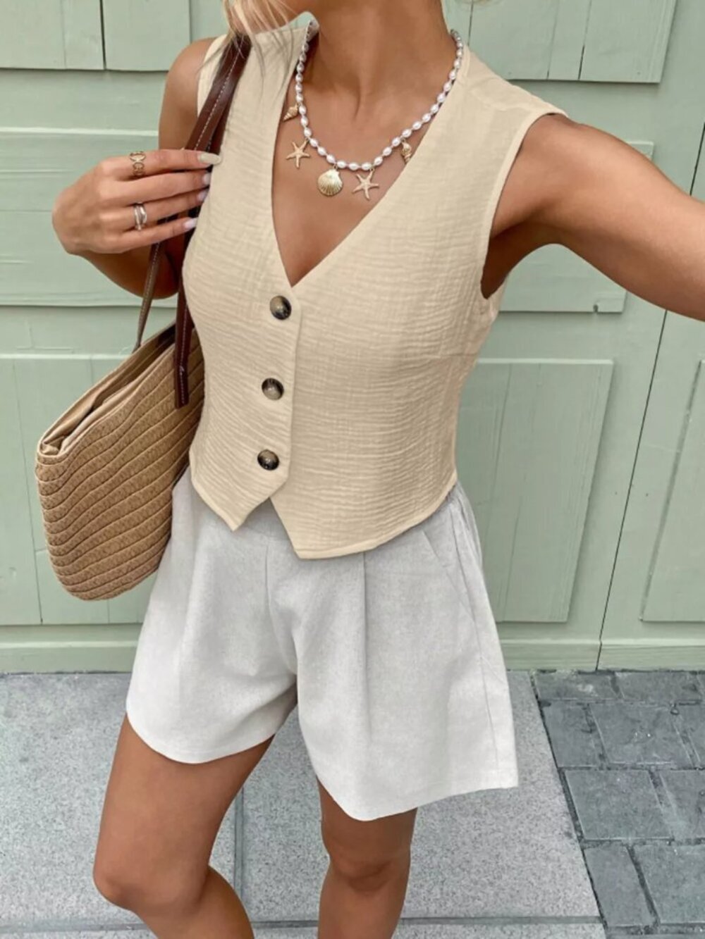 Textured Button-Front Vest - Picture 4 of 14